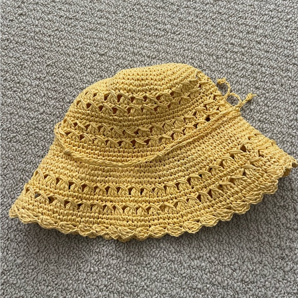 Talbots Yellow Straw Sun Hat Braided Straw with Bow - Picture 3 of 4